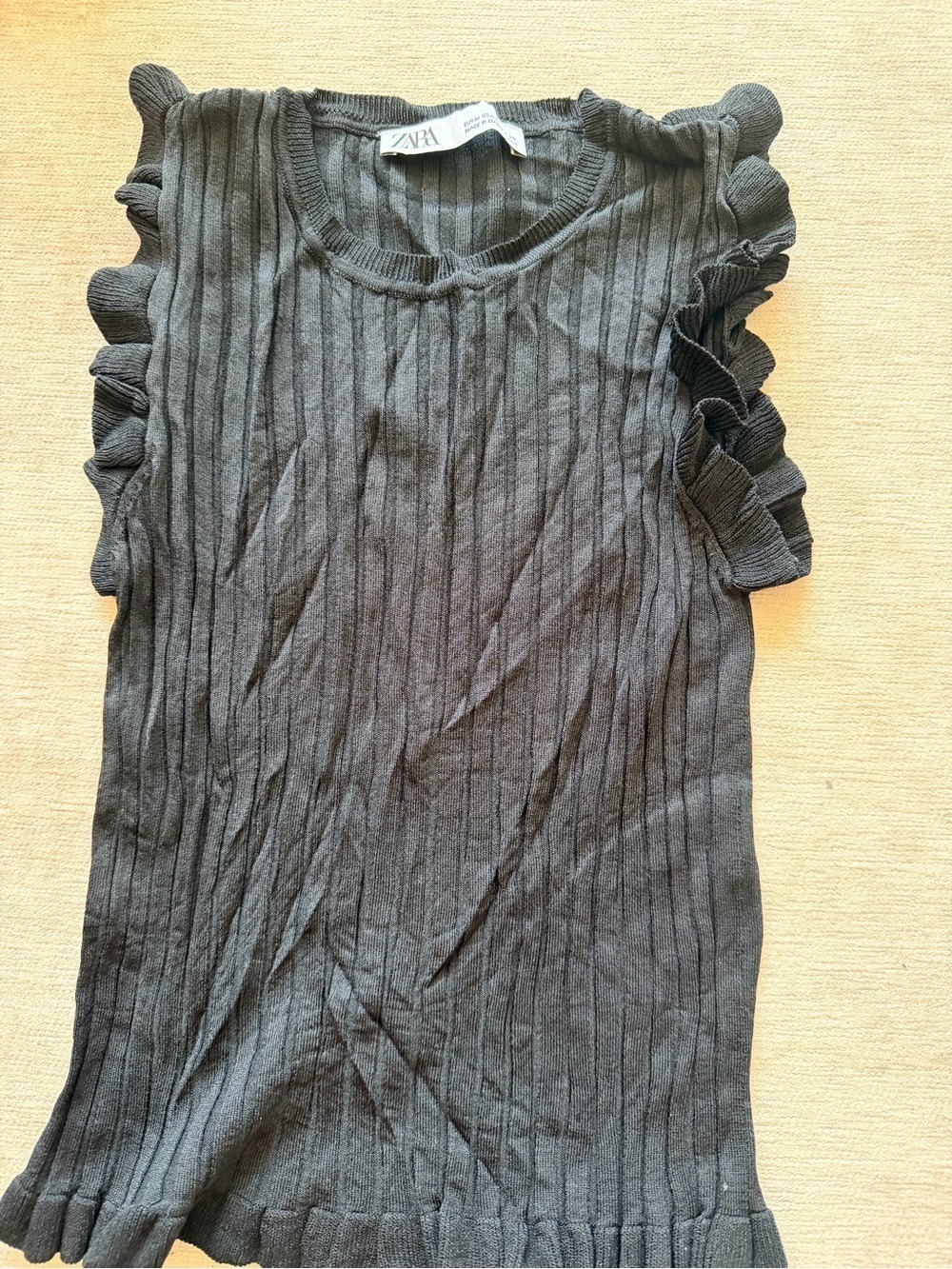 ZARA Black Ribbed Knit Sleeveless Top Medium